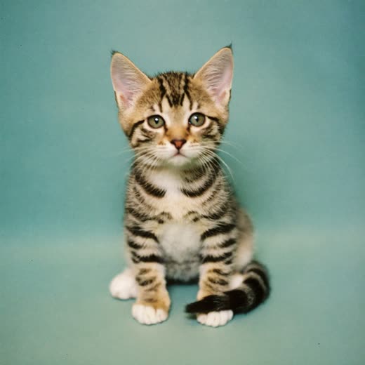 A kitten looking up